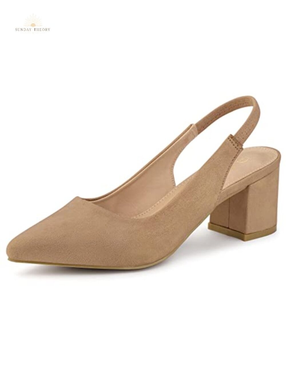Pointed Toe Block Heel Slingback Pumps Faux Suede Office Party Heels